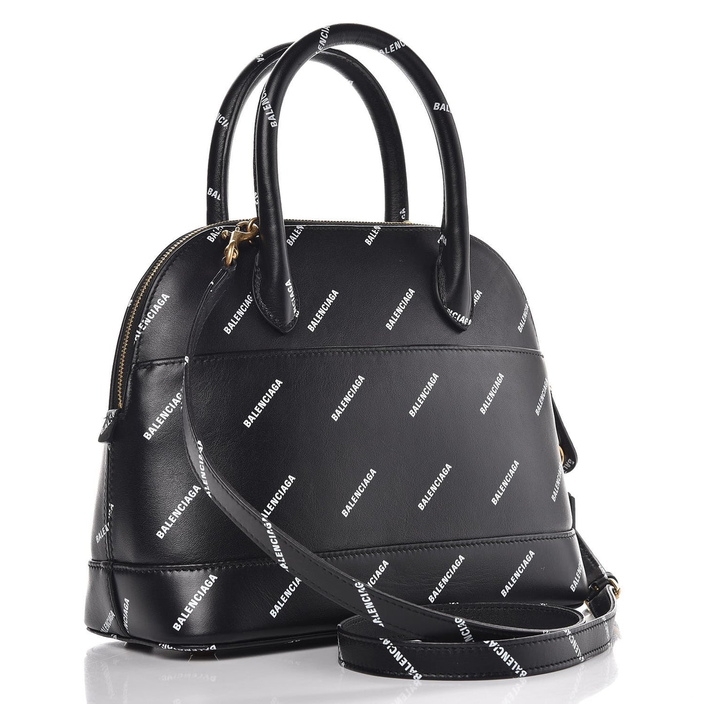 Calfskin Allover Logo S Ville Top Handle Bag Black White