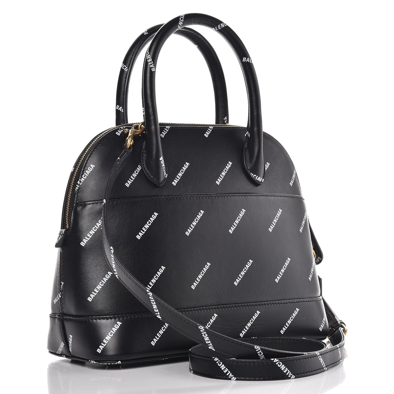 Balenciaga Calfskin Allover Logo S Ville Top Handle Bag Black White 4 of 9