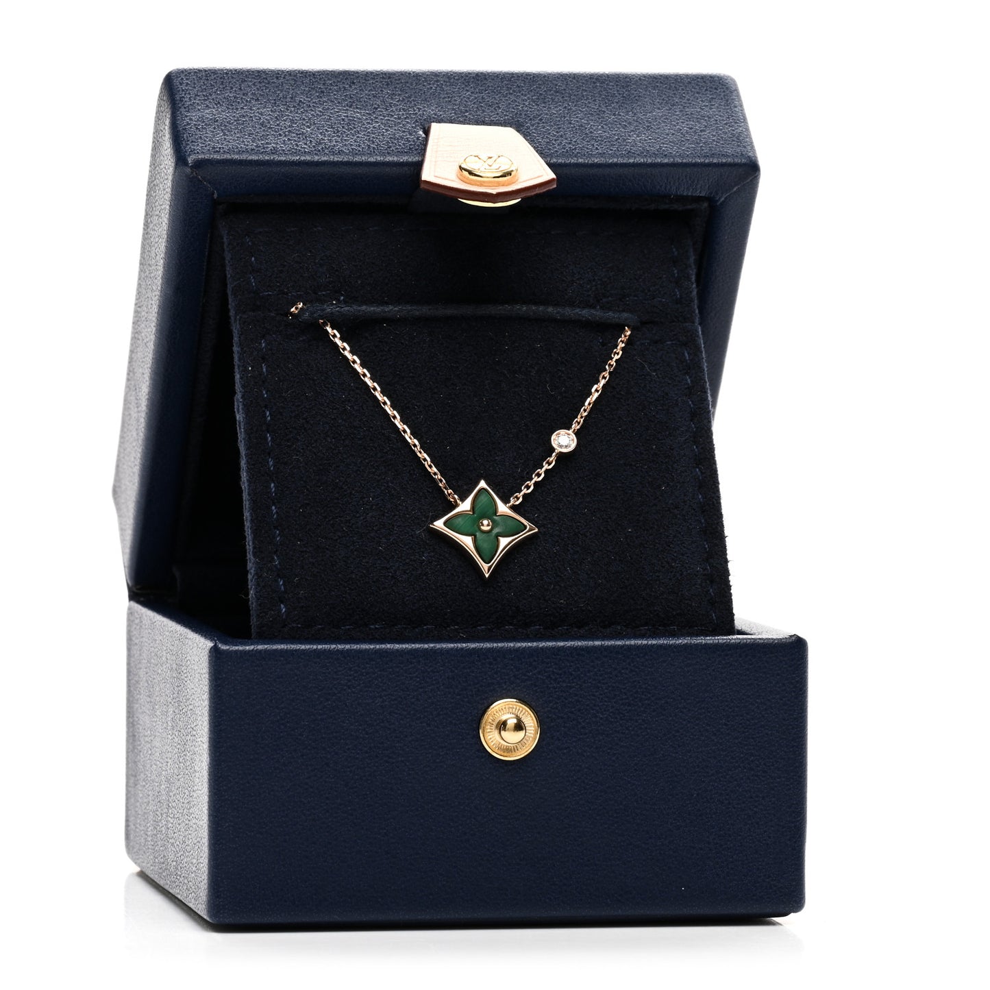18K Pink Gold Diamond Malachite Color Blossom BB Star Pendant Necklace