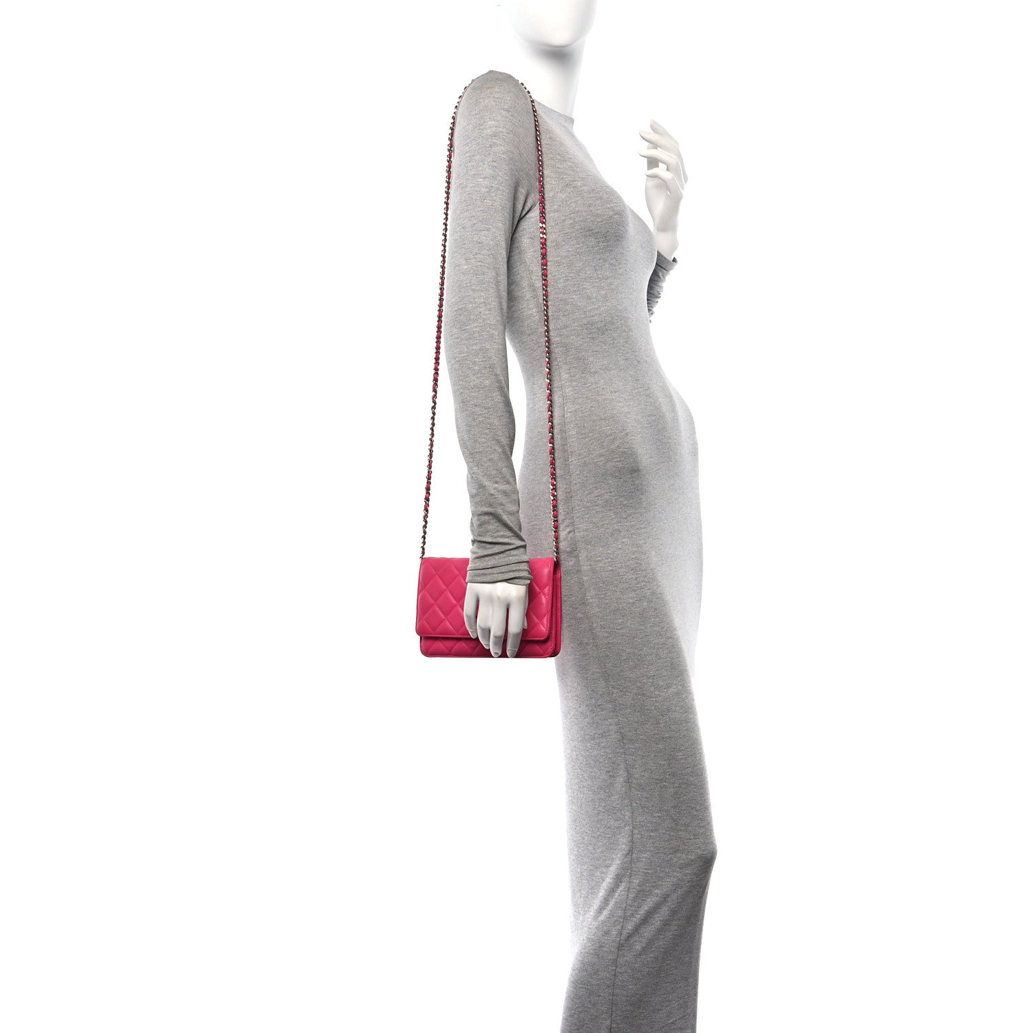 Chanel Lambskin Quilted Wallet On Chain WOC Dark Pink 2 of 11