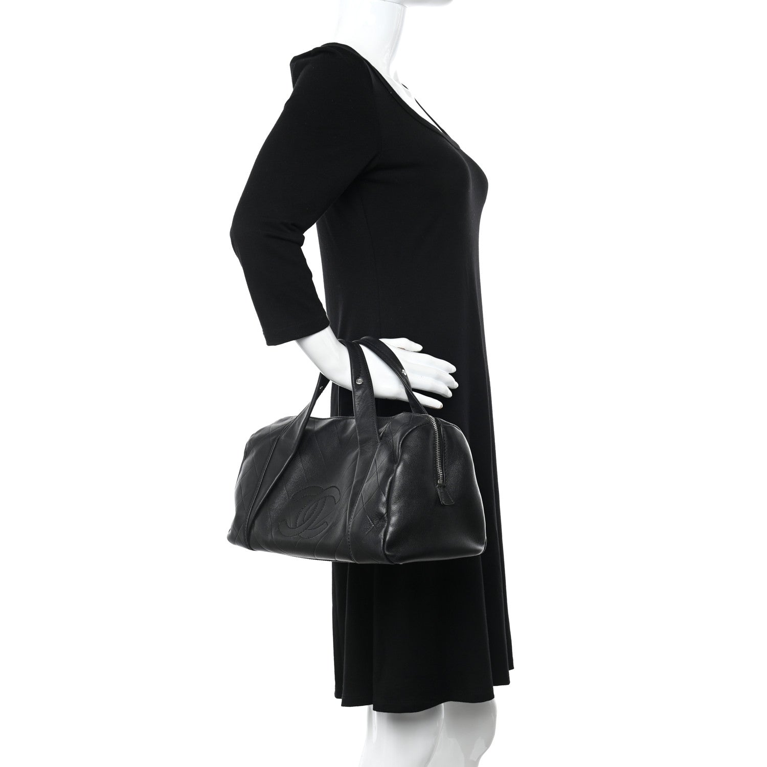 Chanel Calfskin Chevron CC All Day Long Boston Black 3 of 10
