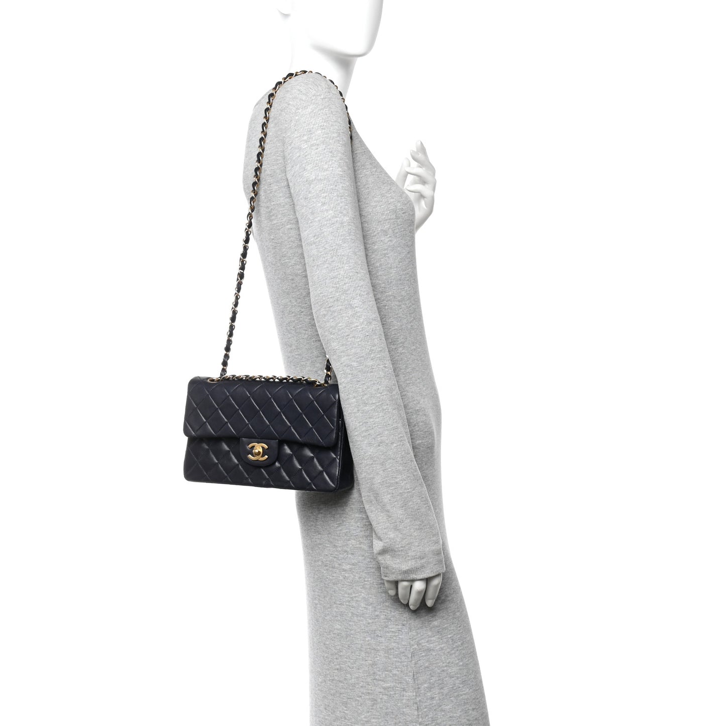 Lambskin Quilted Small Double Flap Navy