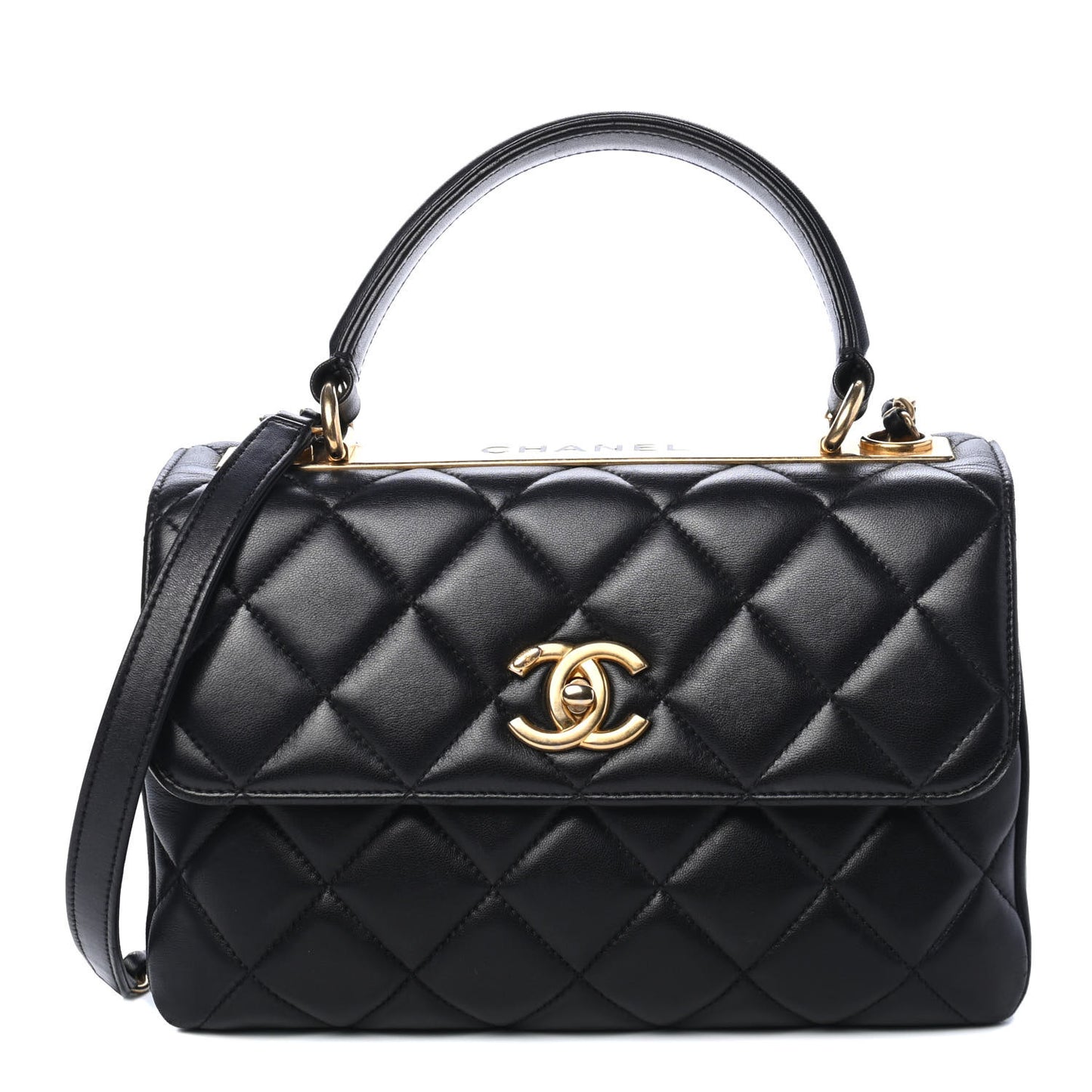 Lambskin Quilted Small Trendy CC Dual Handle Flap Bag Black