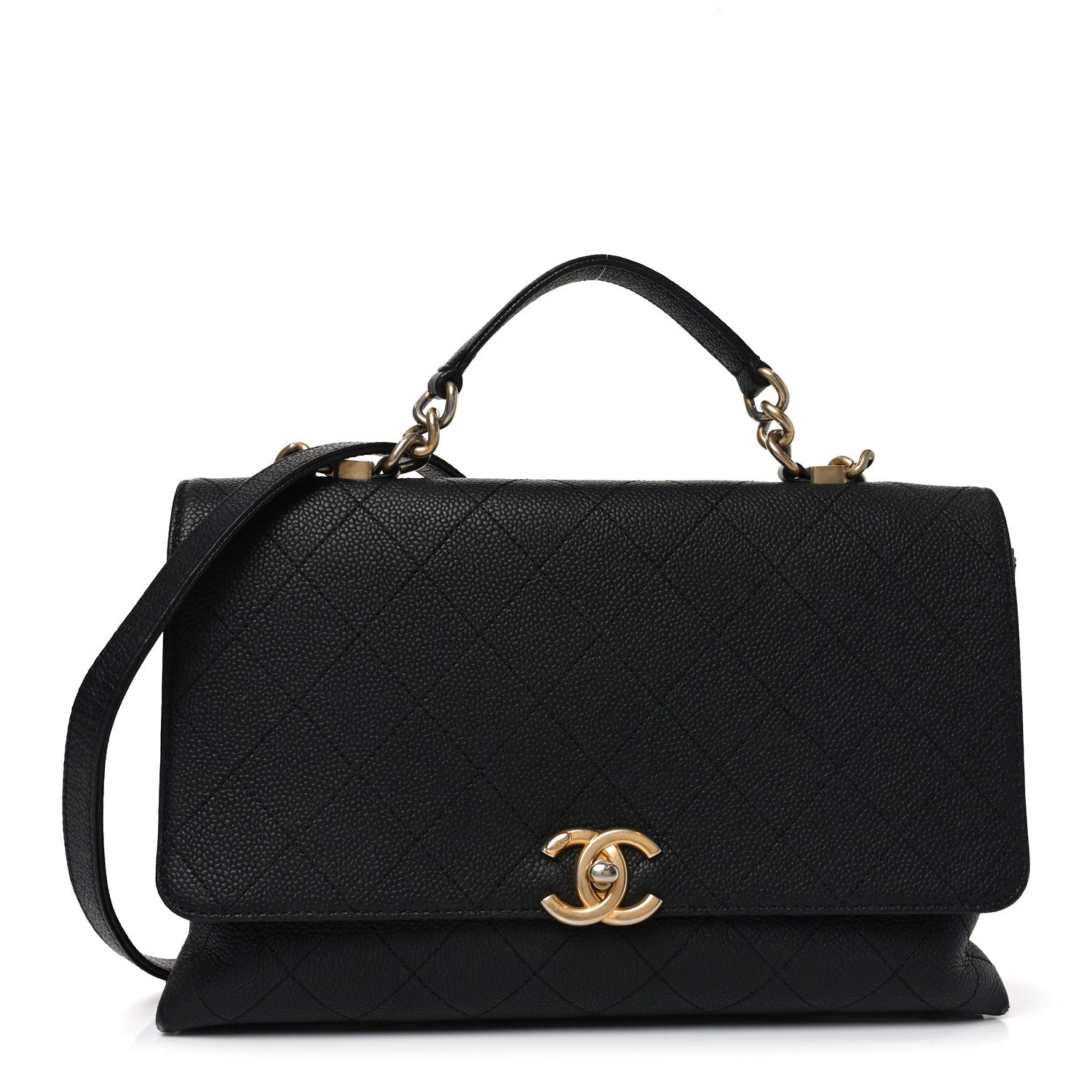 Chanel Caviar Diamond Stitched Top Handle Flap Black 1 of 11
