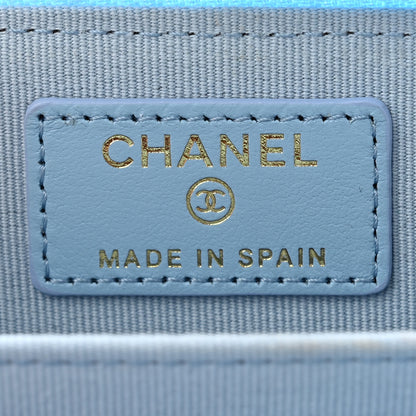 Chanel Lambskin Quilted Chanel 19 Vertical Zip Card Holder Wallet Light Blue 6 of 8