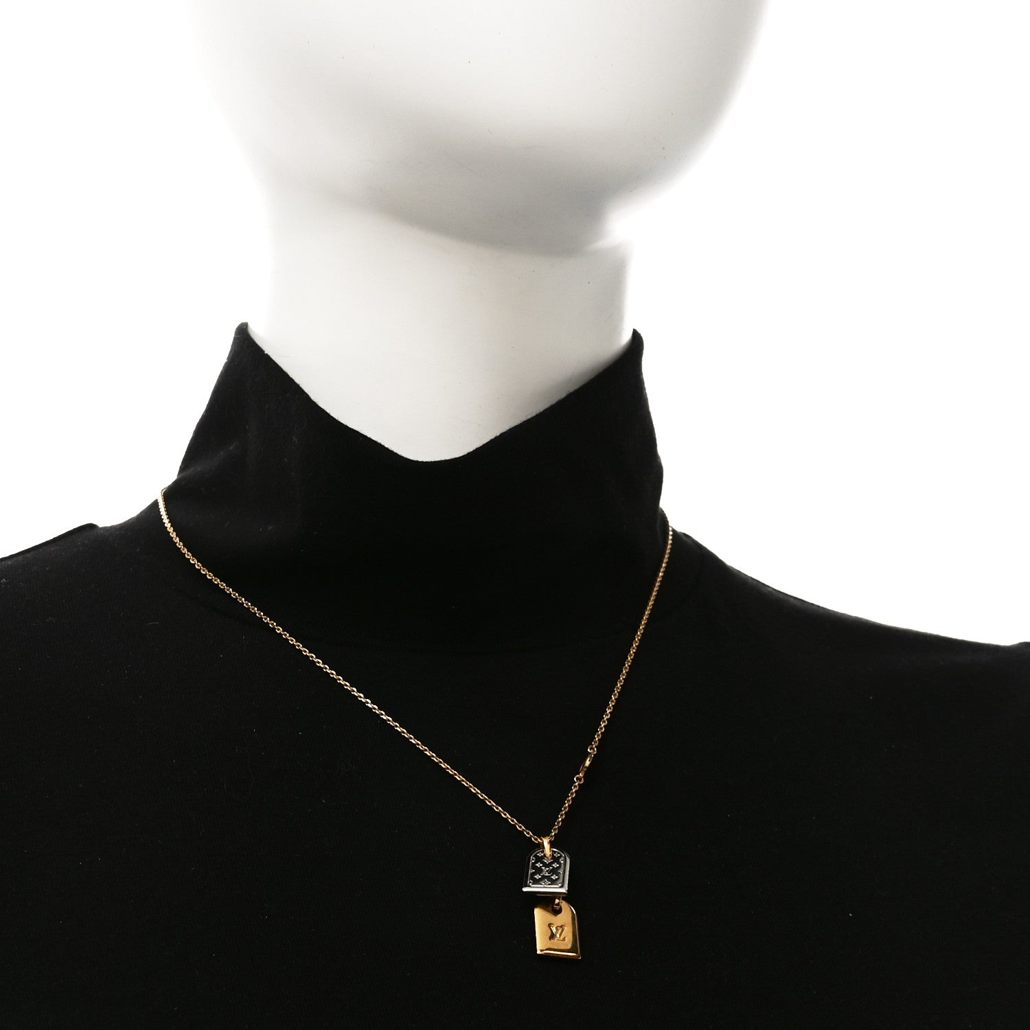 Louis Vuitton Crystal Precious Nanogram Name Tag Necklace Gold Silver 2 of 5