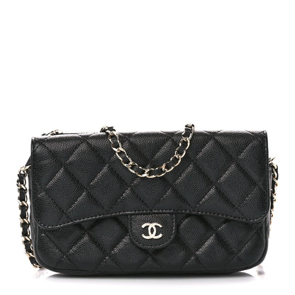 Chanel Caviar Quilted Flap Phone Holder With Chain Black 1 of 15