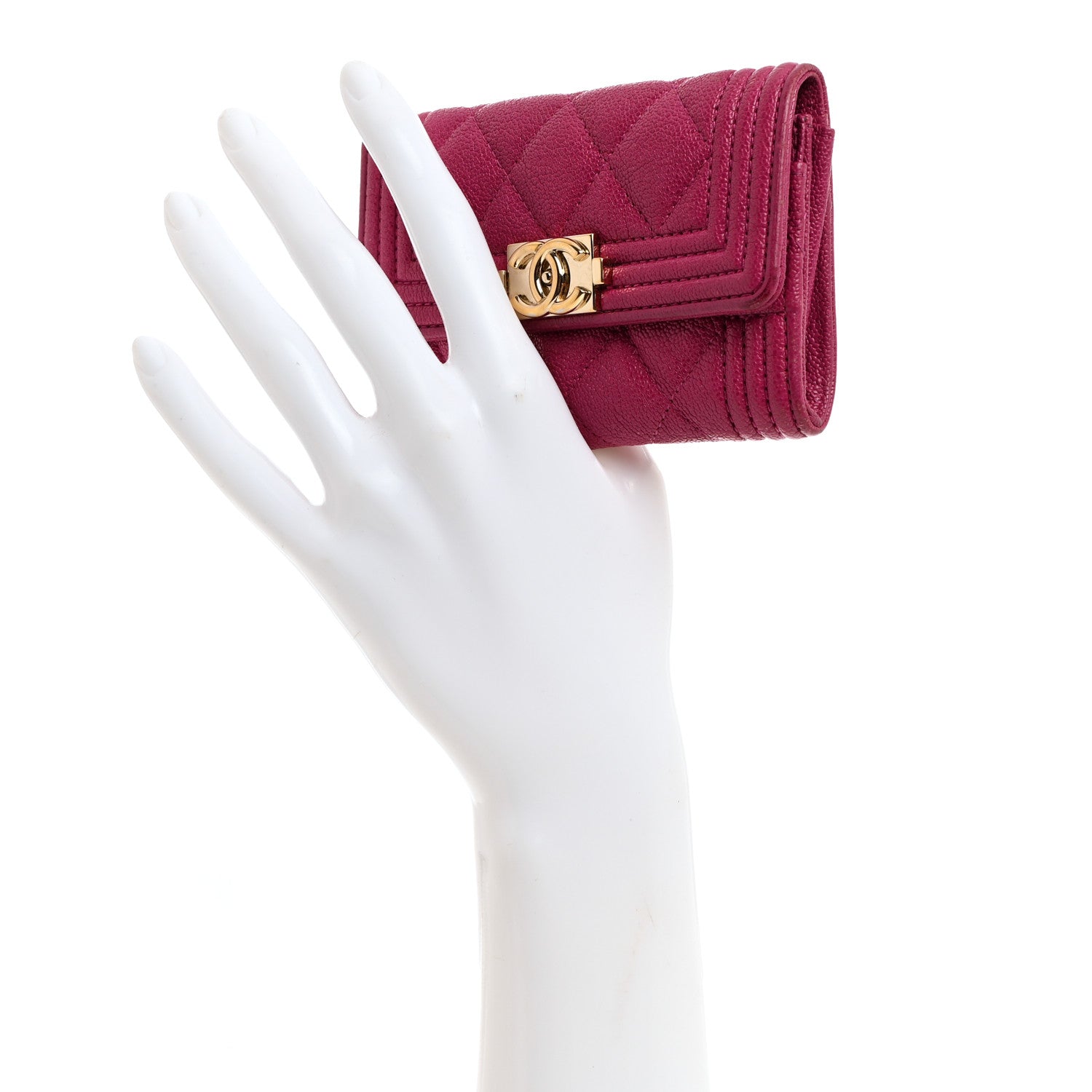Chanel Caviar Quilted Boy Card Holder Wallet Fuchsia 2 of 8