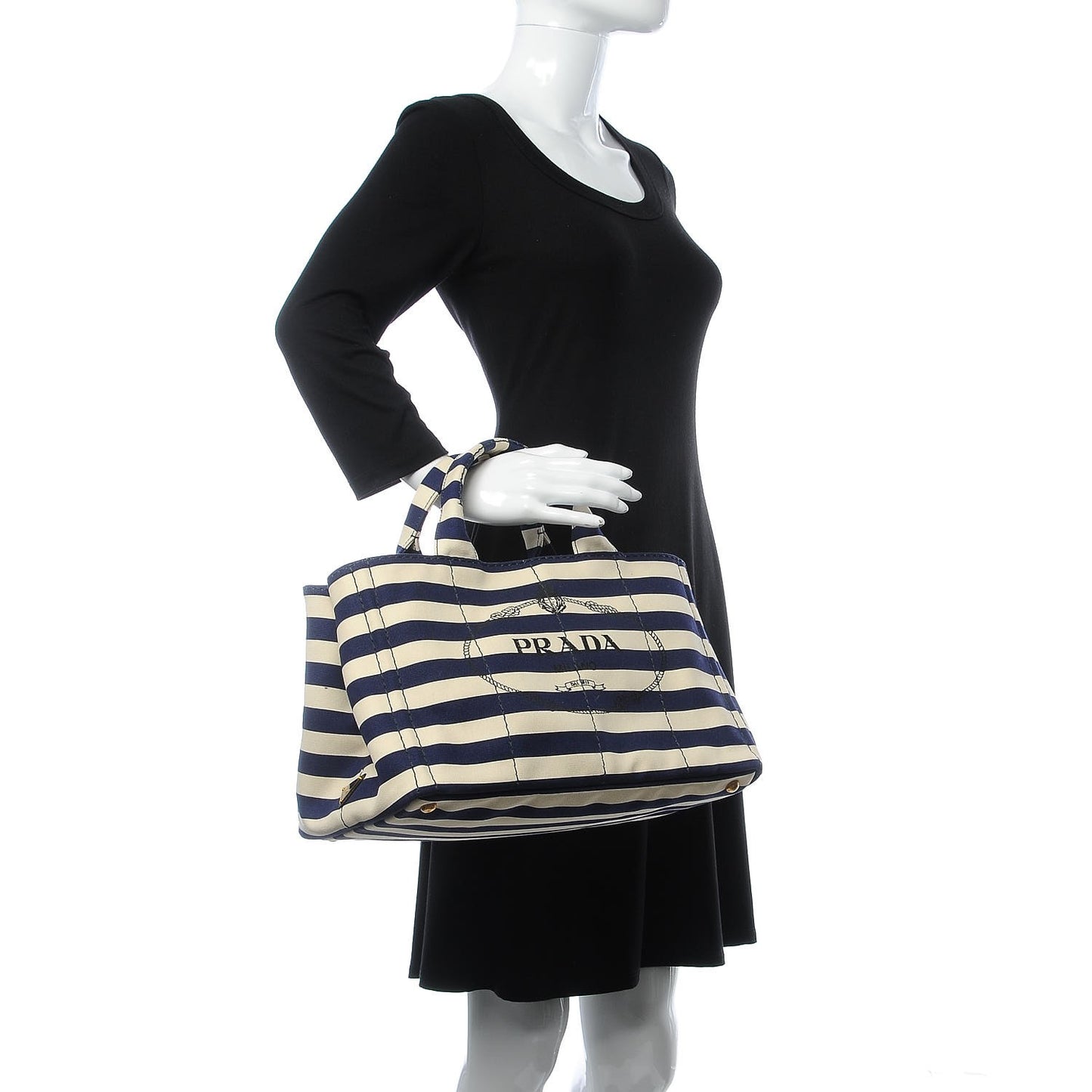 Canapa Striped Logo Tote Navy