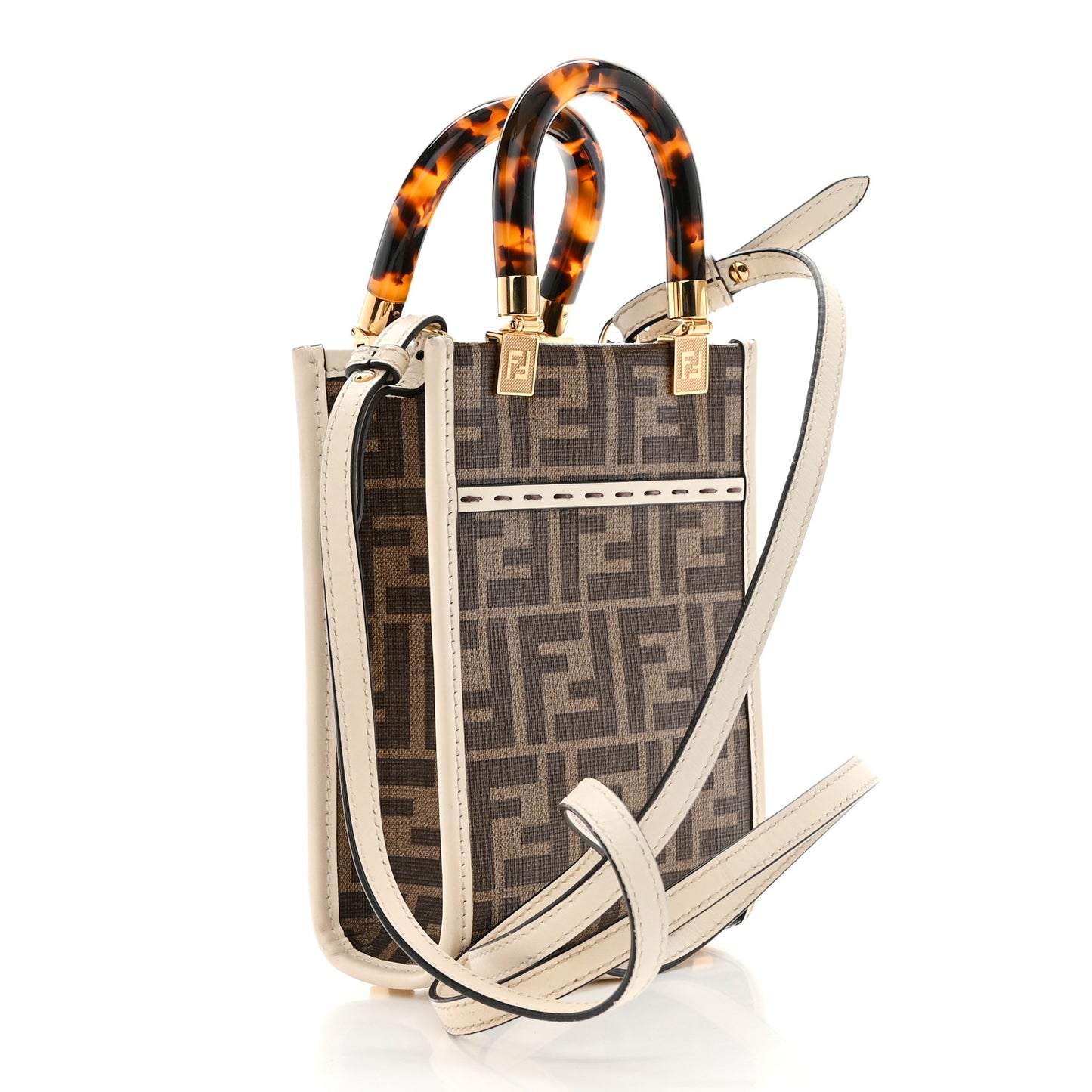 Glazed Fabric Vitello King Plexiglass FF 1974 Logo Hairdo Girls Inlay Mini Fendi Sunshine Shopper Tote Mogano Panna Multicolor