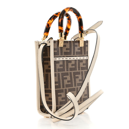 Fendi Glazed Fabric Vitello King Plexiglass FF 1974 Logo Hairdo Girls Inlay Mini Fendi Sunshine Shopper Tote Mogano Panna Multicolor 2 of 10