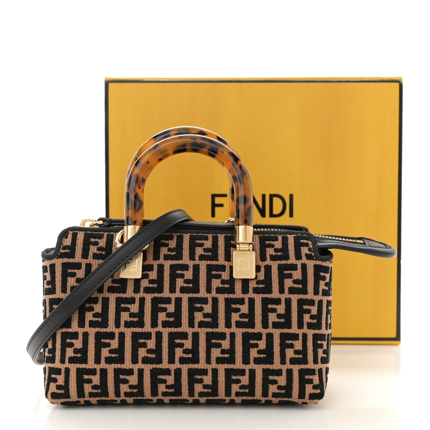 Raffia Chenille Vitello King Plexiglass Micro FF Mini By The Way Top Handle Boston Bag Naturale Black