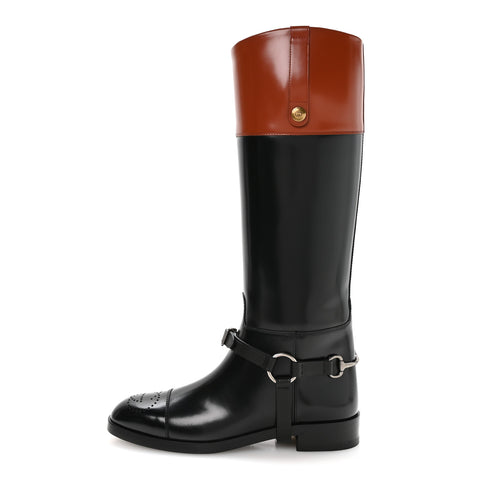 Calfskin Zelda Harness Riding Boots 39.5 Black Amber