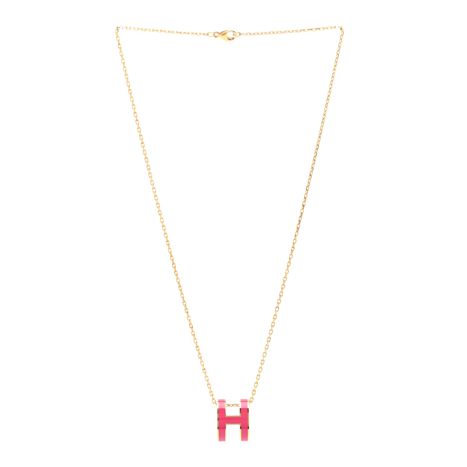 Hermes Lacquered Gold Pop H Pendant Necklace Rose Extreme 3 of 7