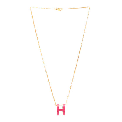 Hermes Lacquered Gold Pop H Pendant Necklace Rose Extreme 3 of 7