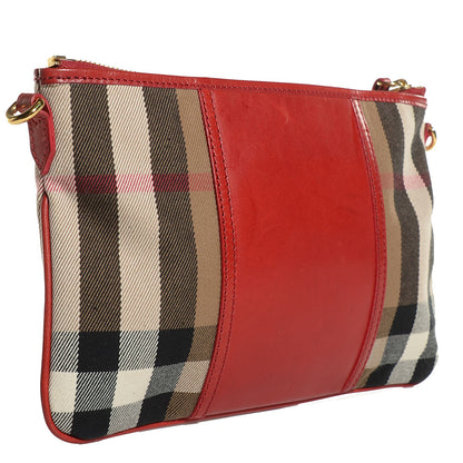 Burberry House Check Peyton Crossbody Clutch Bag Military Red 3 of 11