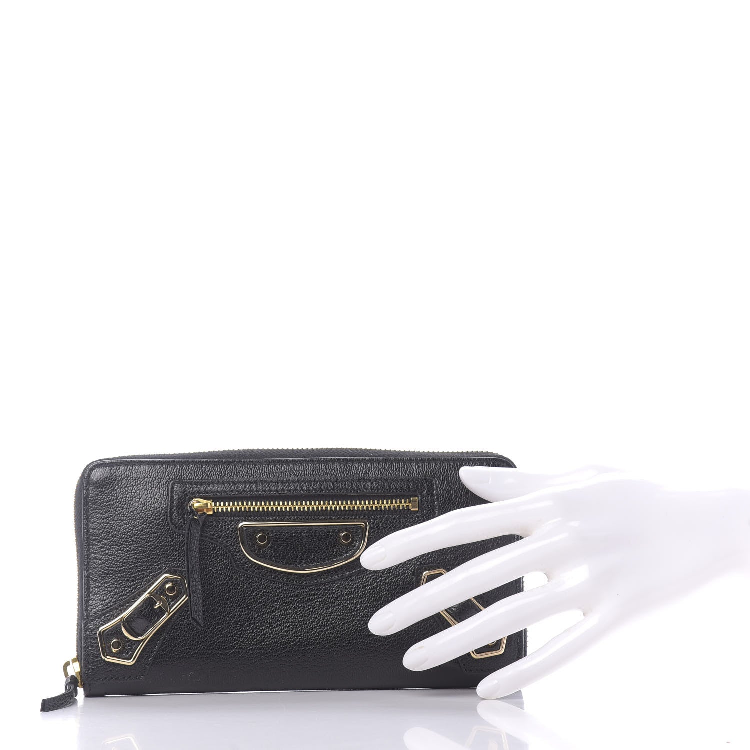 Balenciaga Chevre Gold Metallic Edge Hardware Zip Around Wallet Black 2 of 9