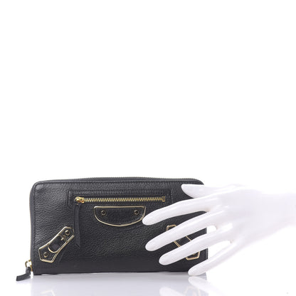 Balenciaga Chevre Gold Metallic Edge Hardware Zip Around Wallet Black 2 of 9