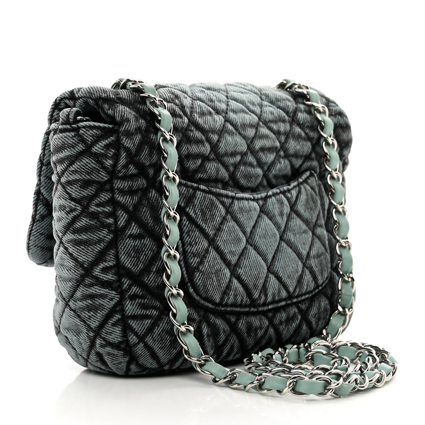 Washed Denim Quilted Small Denimpression Flap Blue Black Blue Black