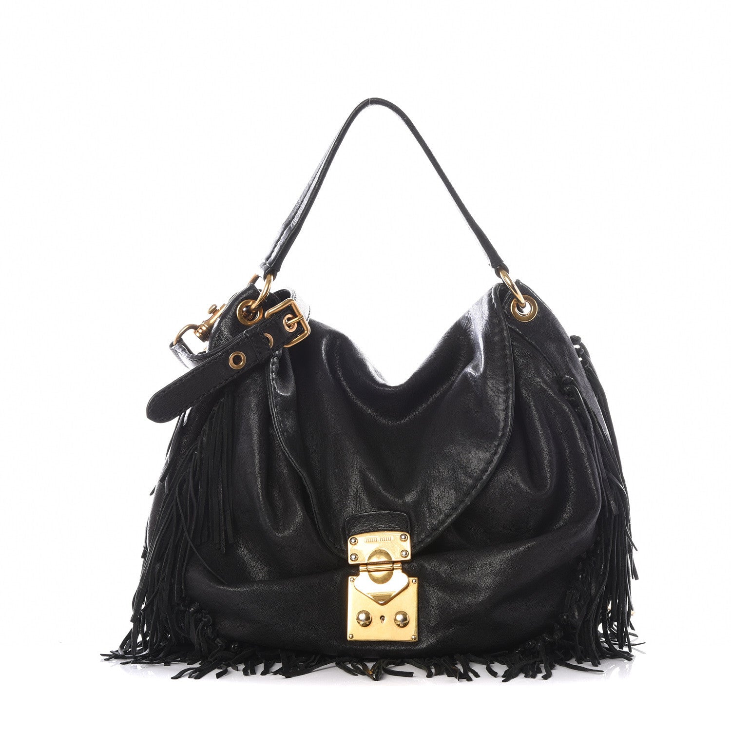 Miu Miu Nappa Fringe Hobo Black 1 of 19