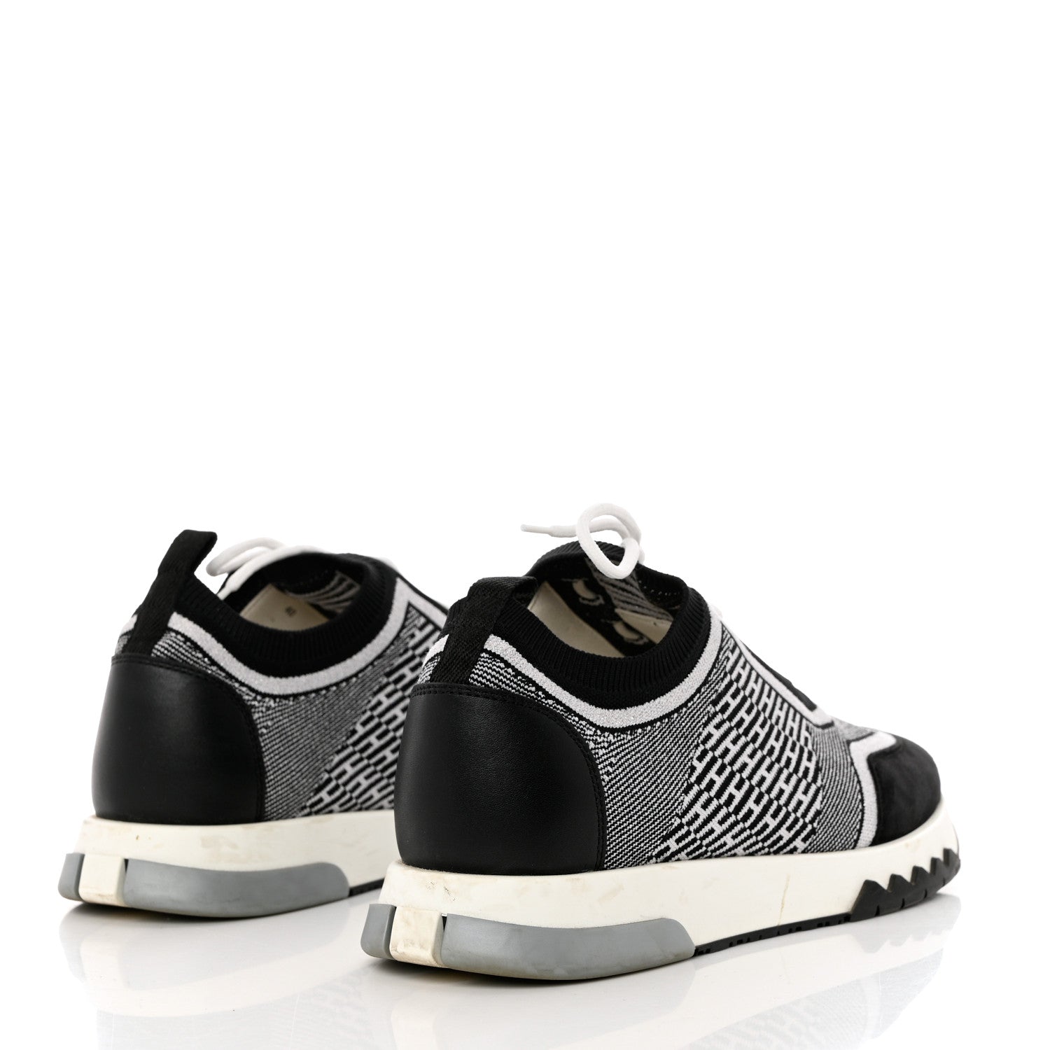 Hermes Knit Bi-Color Womens Addict Sneakers 40 Black White 4 of 11