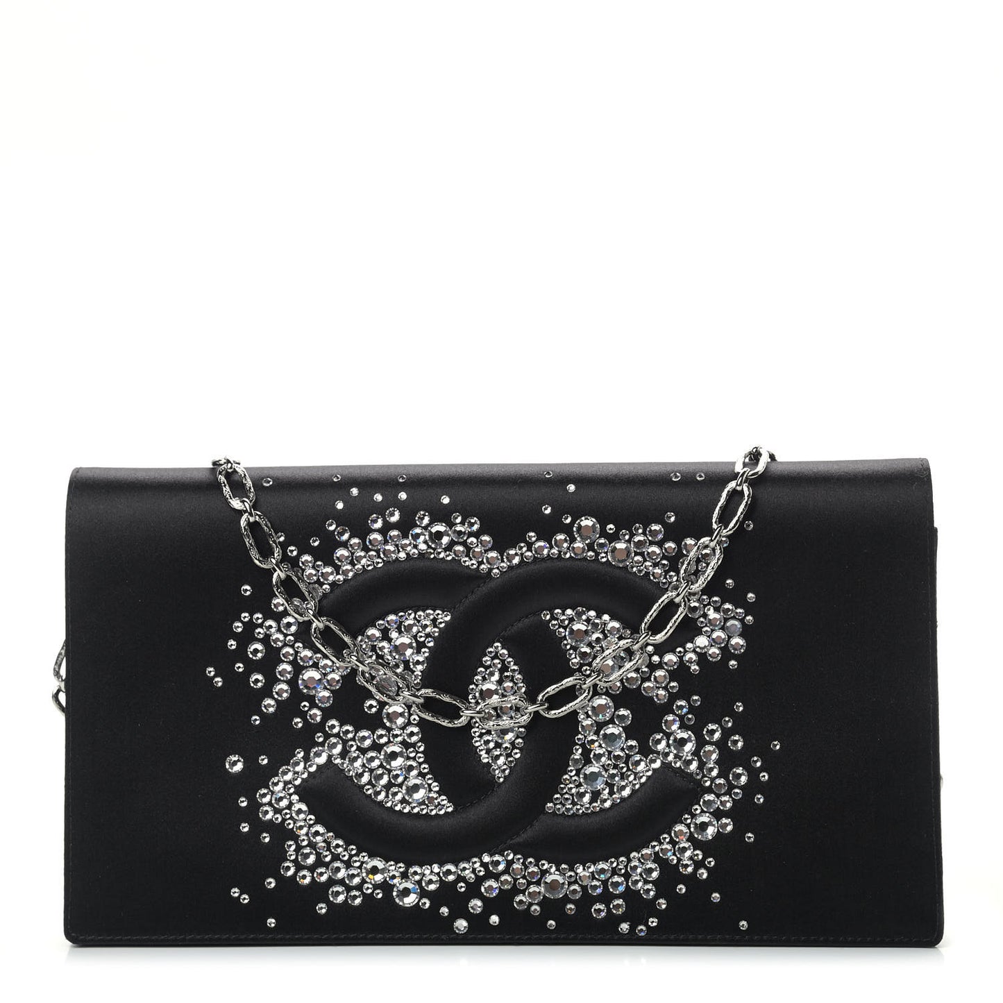 Satin Diamante Evening Clutch Bag Black