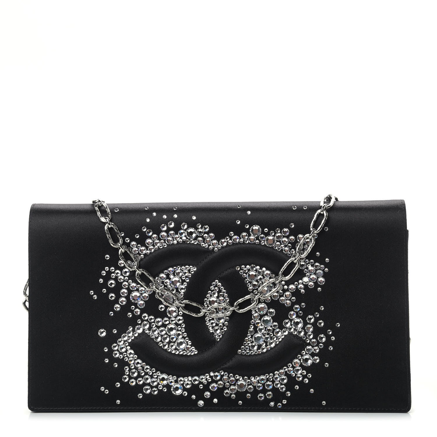 Chanel Satin Diamante Evening Clutch Bag Black 1 of 9