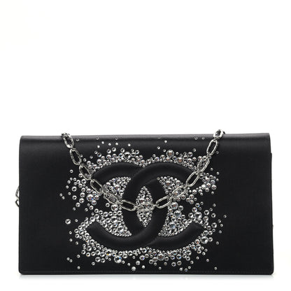 Chanel Satin Diamante Evening Clutch Bag Black 1 of 9