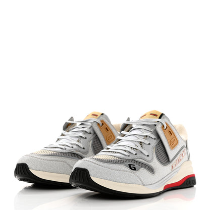 Gucci Metallic Calfskin Glitter Mesh Mens Ultrapace Sneakers 6.5 Silver White 3 of 7