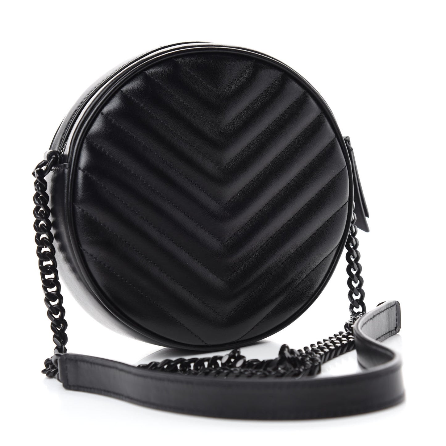 Calfskin Matelasse Chevron Round Vinyle Camera Bag Black