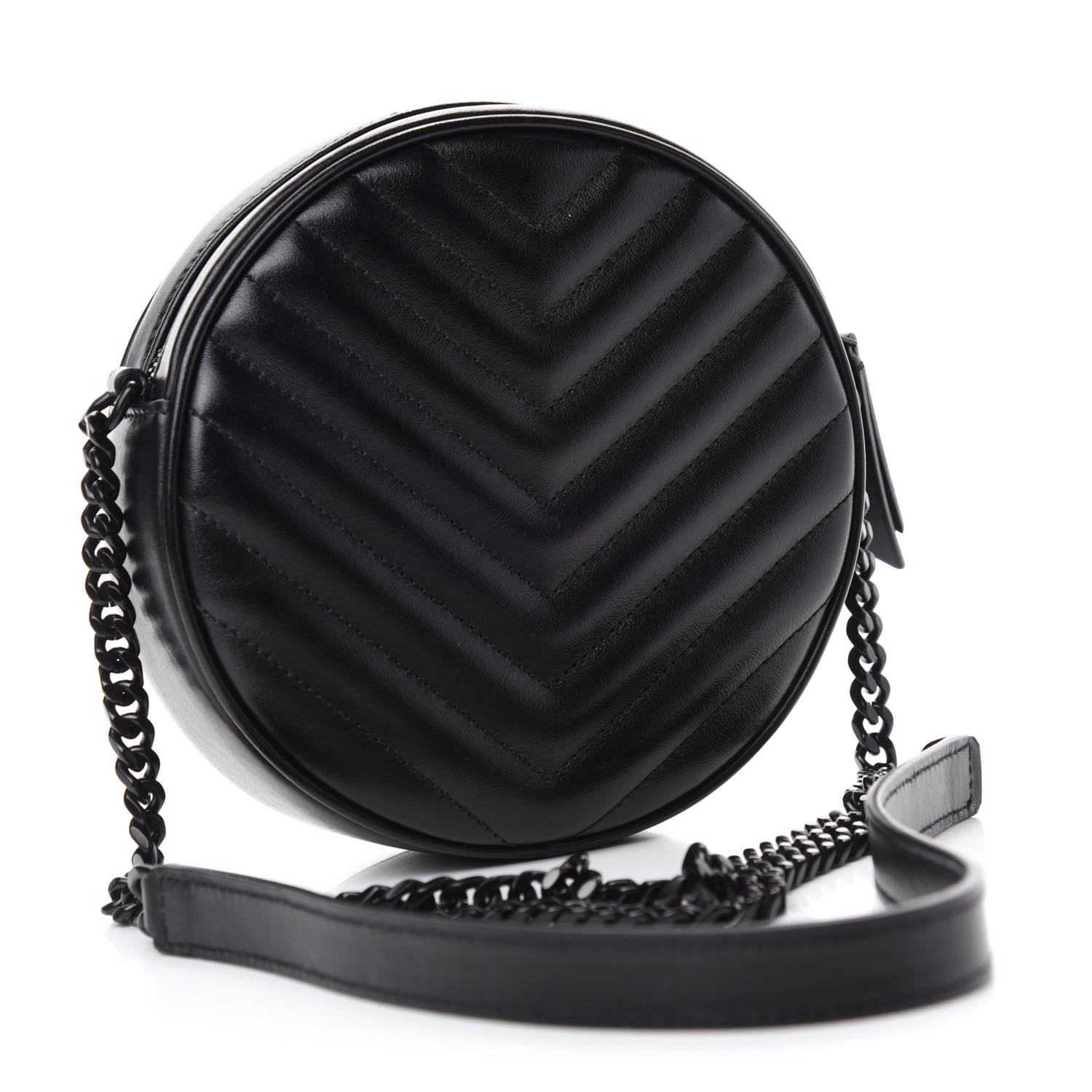 Saint Laurent Calfskin Matelasse Chevron Round Vinyle Camera Bag Black 3 of 10