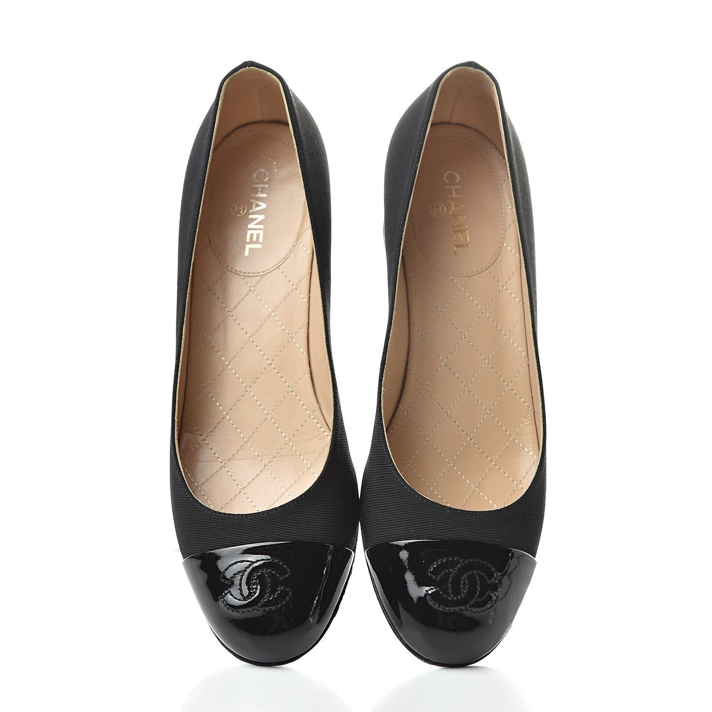 Patent Calfskin Grosgrain CC Cap Toe Pump 36.5 Black