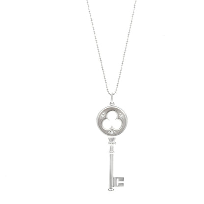 Tiffany 18K White Gold Diamond Clover Key Pendant Bead Necklace 1 of 5