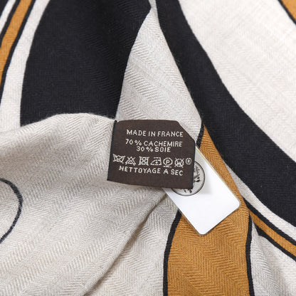 Hermes Cashmere Silk Pegase Paysage Shawl 140 Naturel Caramel Black 5 of 6