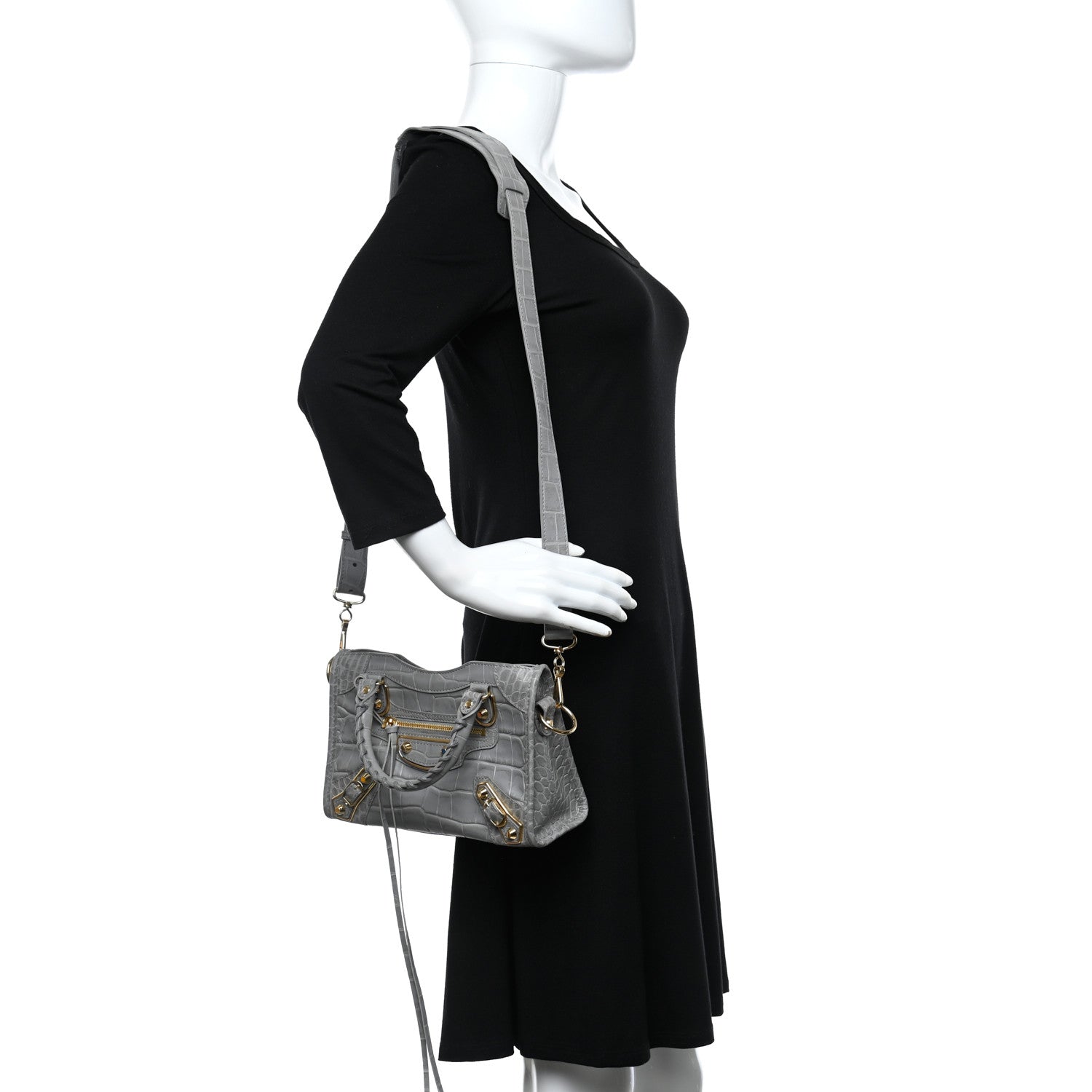 Balenciaga Calfskin Crocodile Embossed Gold Metallic Edge Hardware Mini City Haussmannien 2 of 12