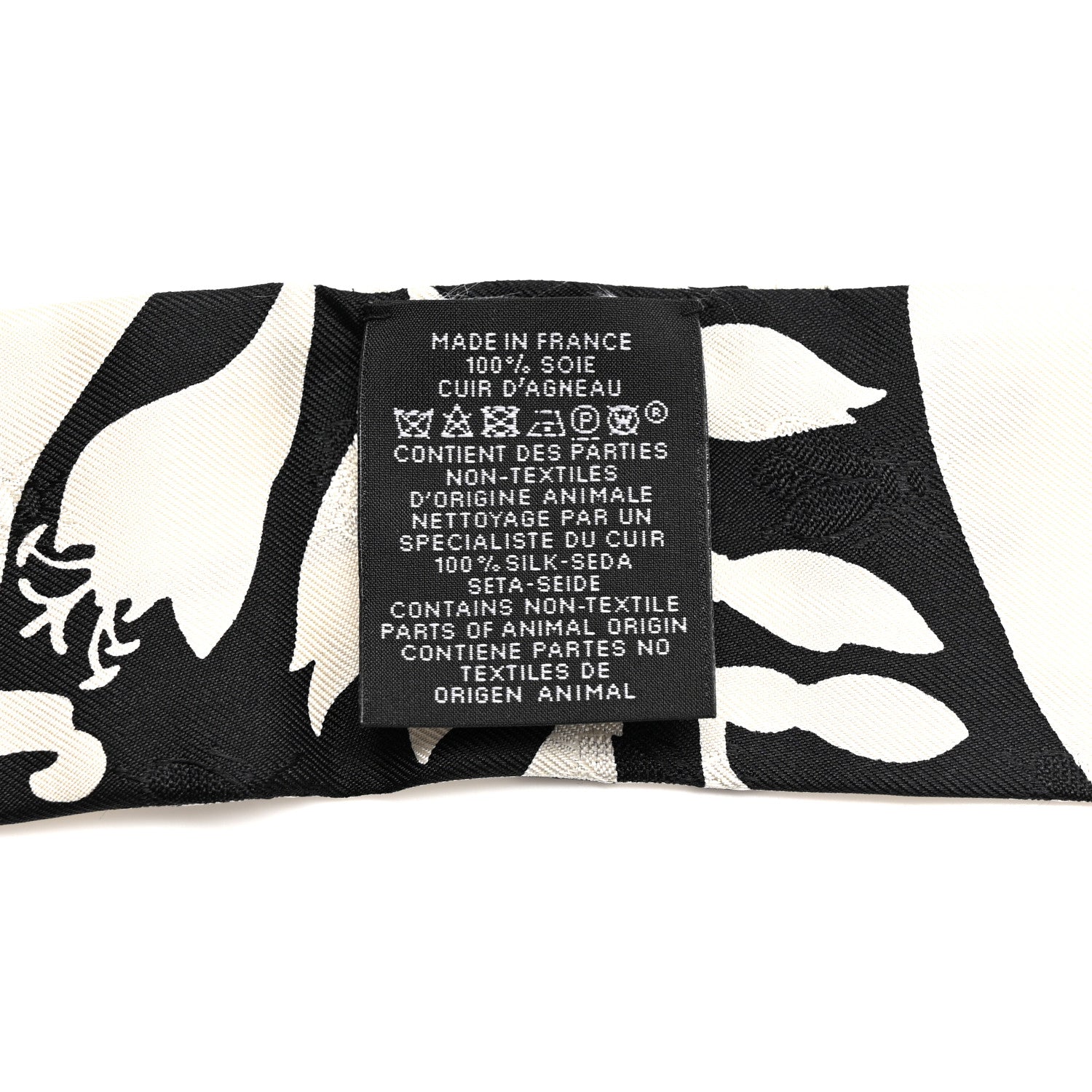Hermes Silk Calfskin Bouquet Final Fringed Twilly Creme Black 3 of 4