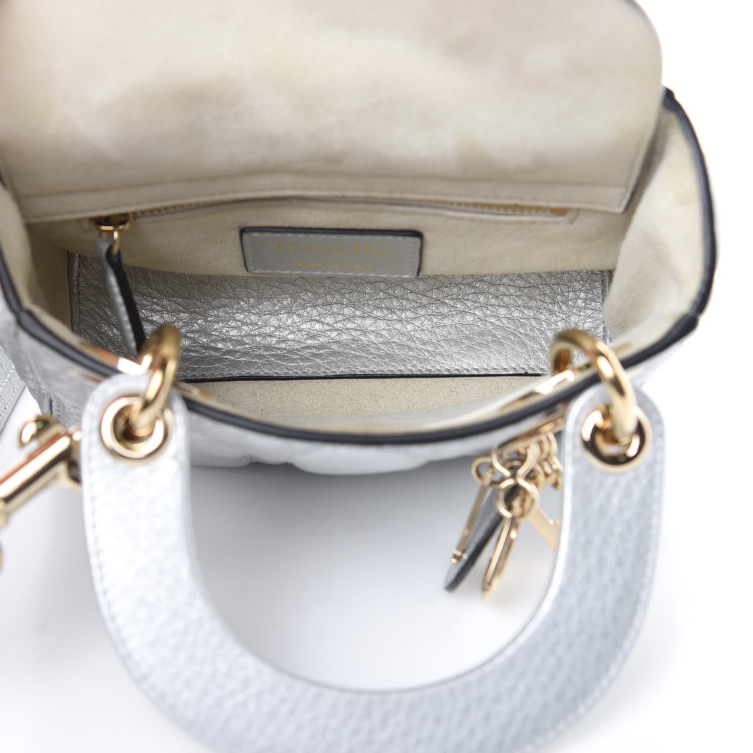 Christian Dior Metallic Grained Calfskin Cannage Mini Lady Dior Silver 5 of 10