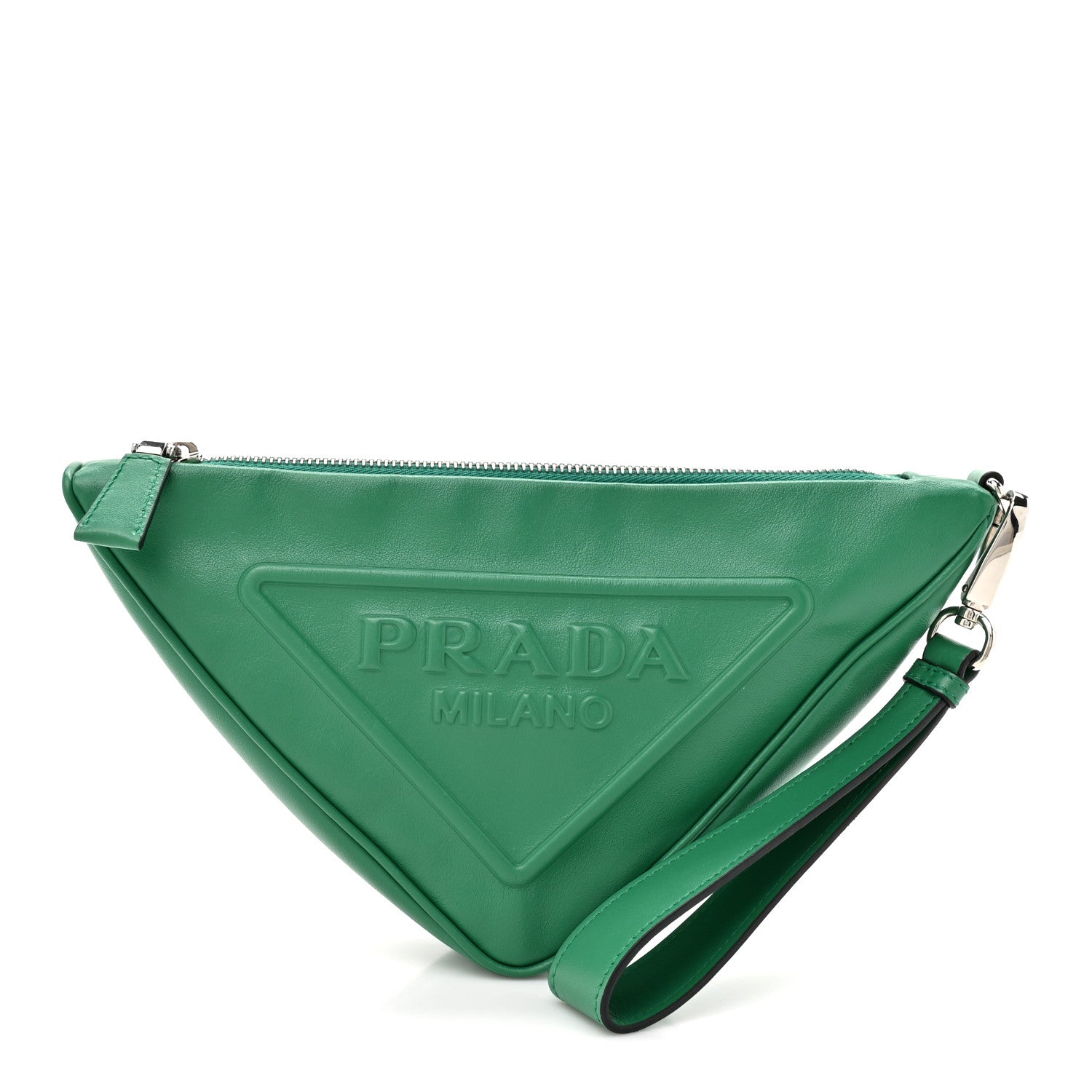 Prada Grace Lux Triangle Logo Embossed Triangle Wristlet Pouch Mango 1 of 9