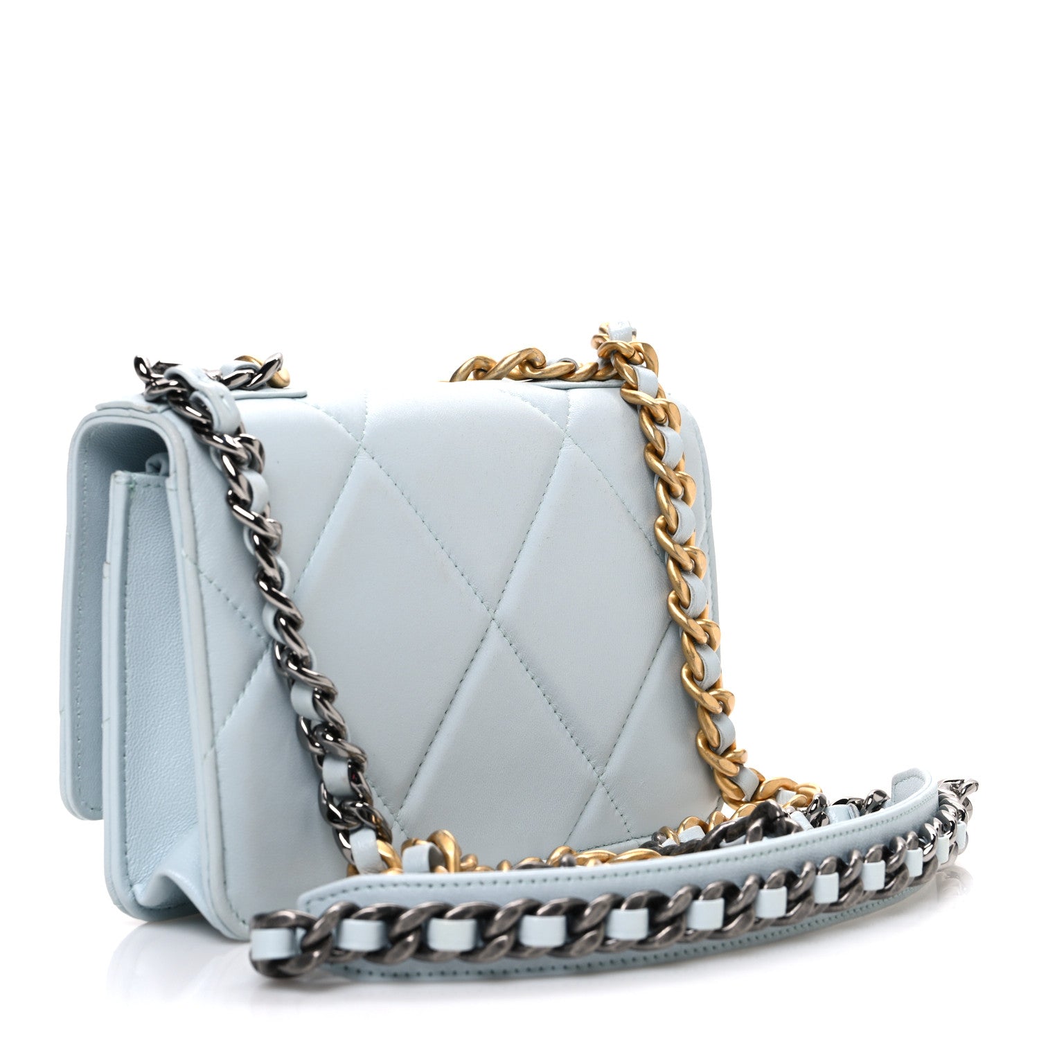 Chanel Lambskin Quilted Chanel 19 Wallet On Chain WOC Light Blue 3 of 11