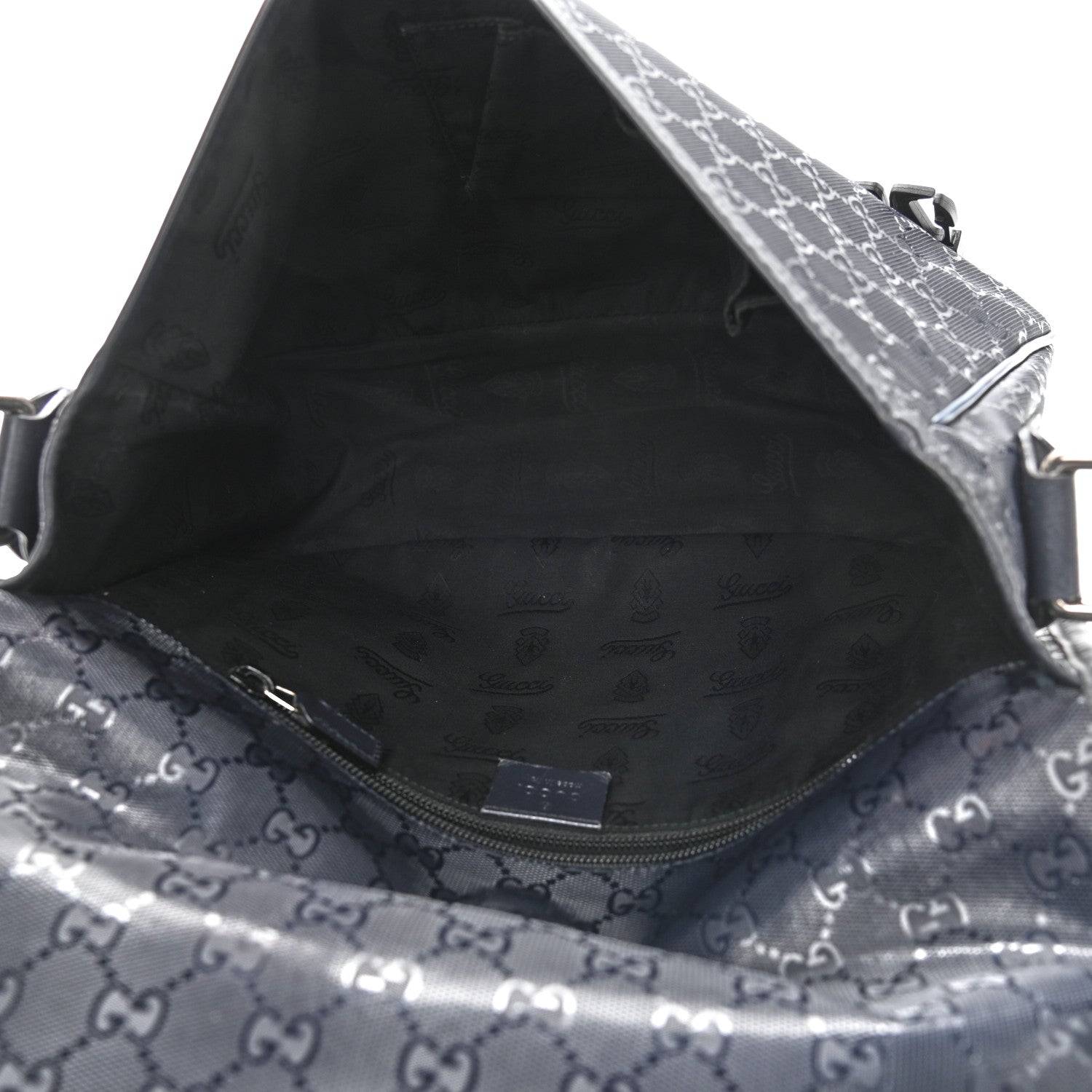 Gucci Imprime Monogram Medium Double Buckle Flap Messenger Bag Navy 4 of 16
