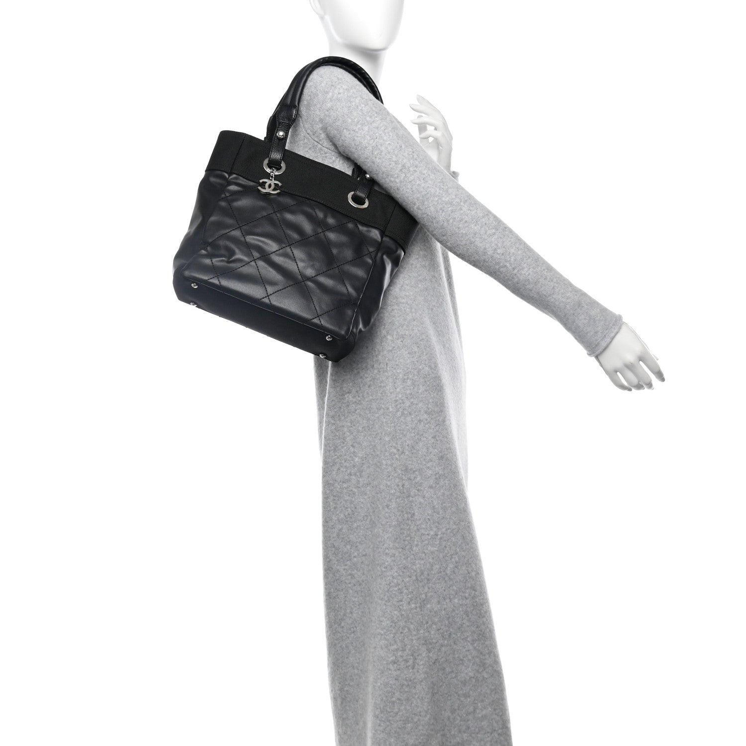 Chanel Coated Canvas Quilted Small Paris Biarritz Tote Black 2 of 10