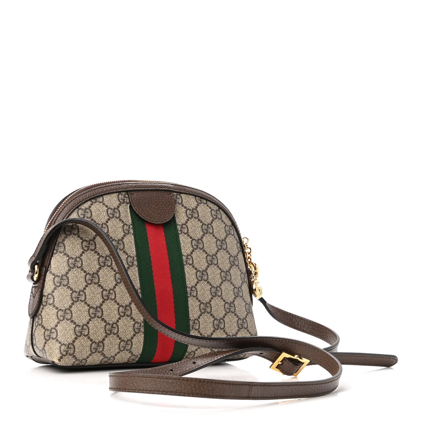 GG Supreme Monogram Textured Dollar Calfskin Web Small Ophidia Dome Shoulder Bag Beige Ebony New Acero
