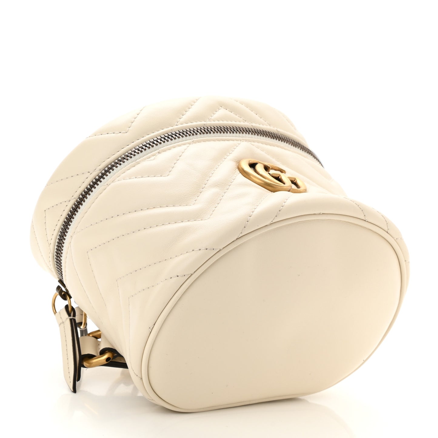 Calfskin Matelasse Mini GG Marmont Round Backpack White