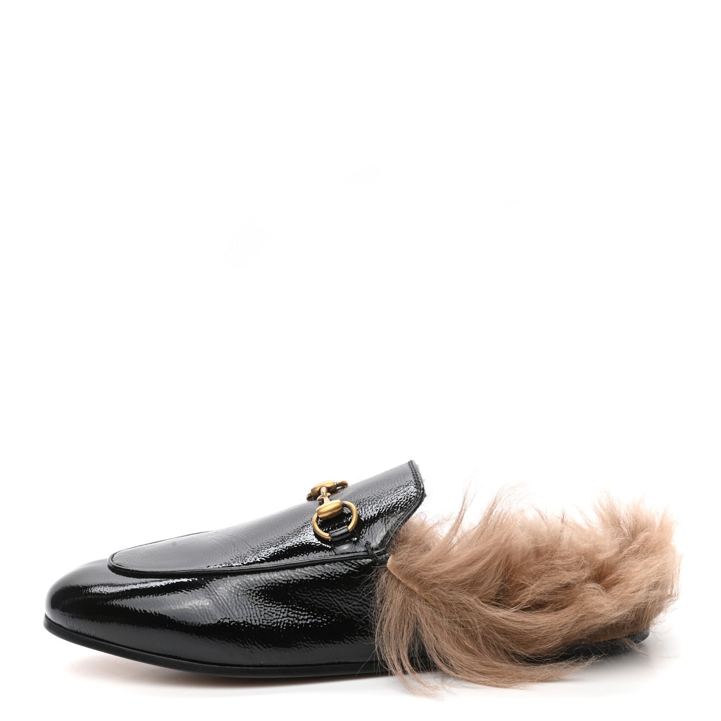 Patent Fur Womens Princetown Slippers 37 Black Natural