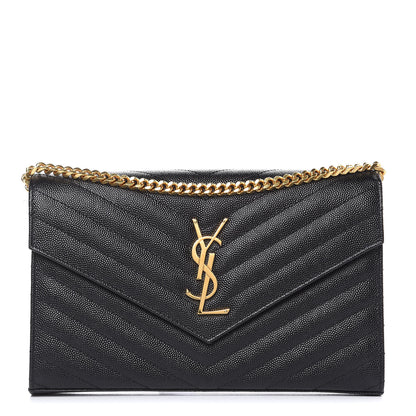 Saint Laurent Grain De Poudre Matelasse Chevron Monogram Chain Wallet Black 1 of 10