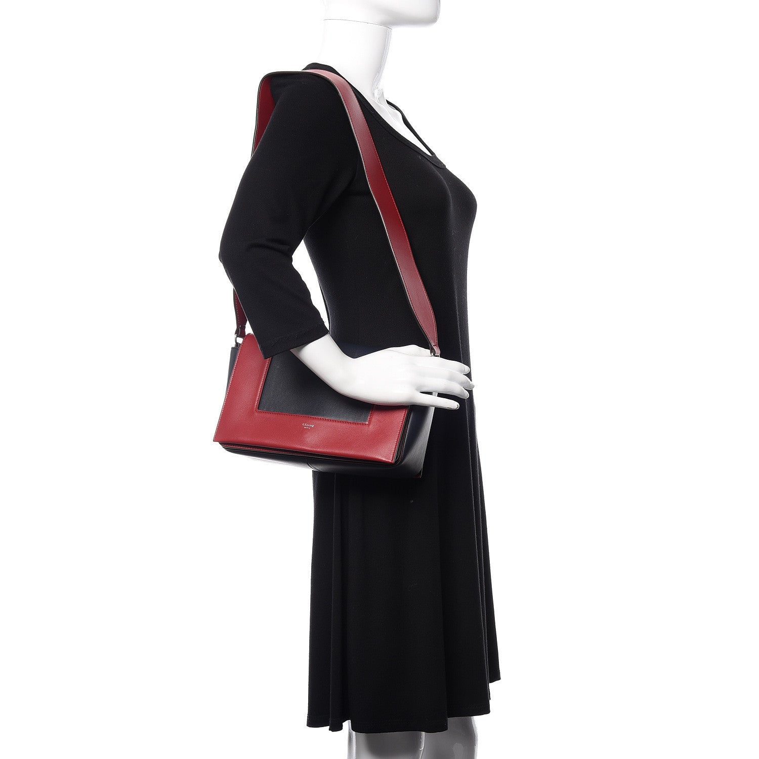 Celine Shiny Smooth Calfskin Medium Frame Shoulder Bag Red Navy 2 of 10