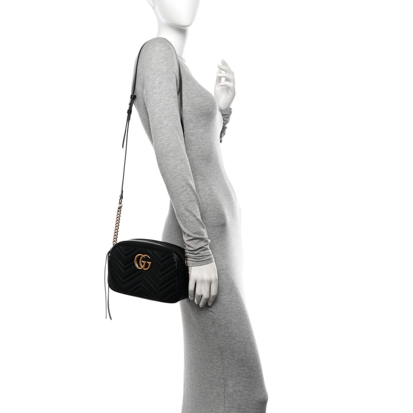 Calfskin Matelasse Small GG Marmont Chain Shoulder Bag Black