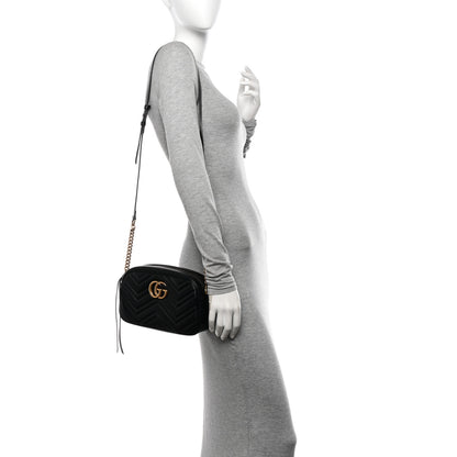 Gucci Calfskin Matelasse Small GG Marmont Chain Shoulder Bag Black 2 of 12
