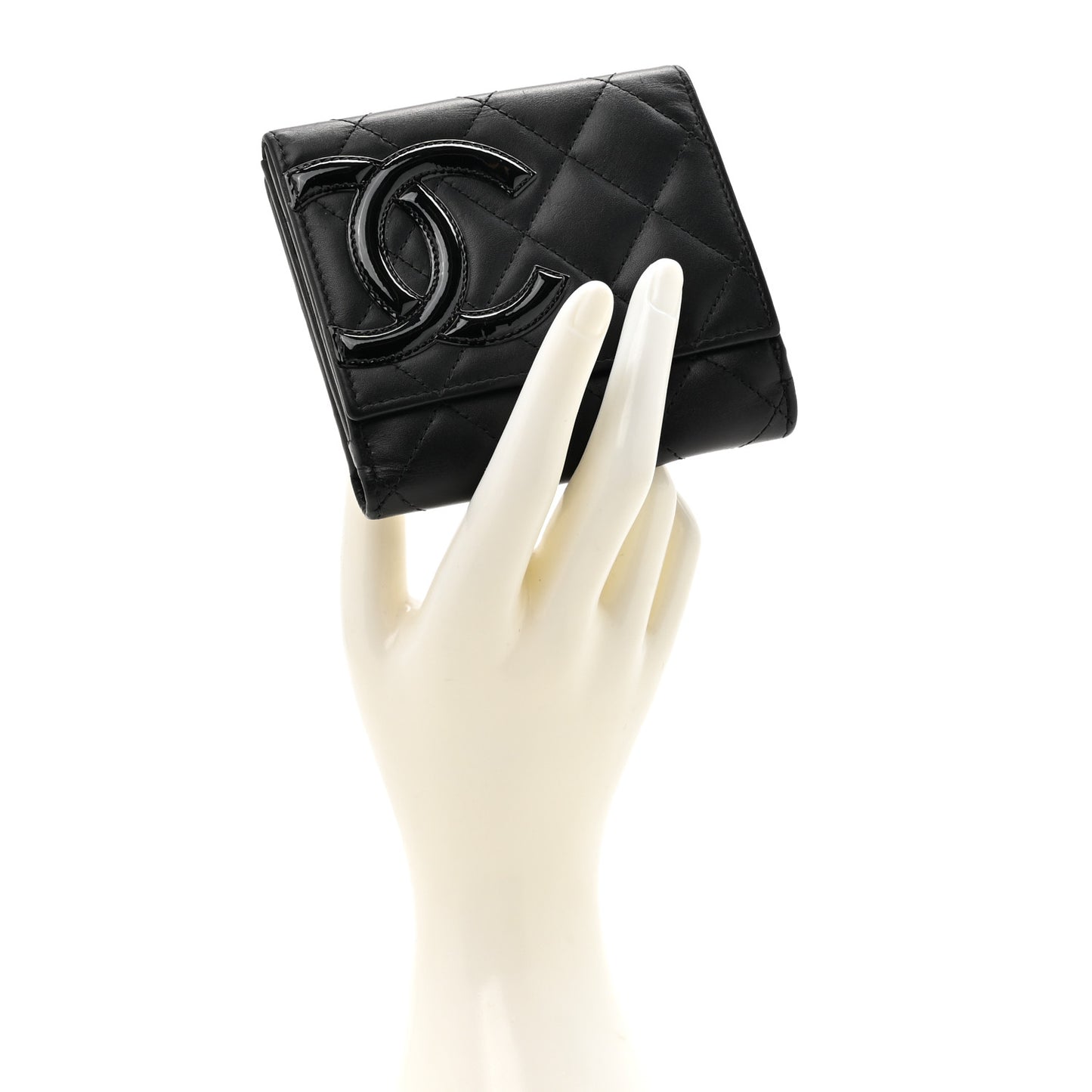 Calfskin Quilted Cambon Flap Wallet Black