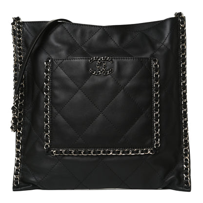 Chanel Calfskin Quilted Chain Flat Tote Black 1 of 12